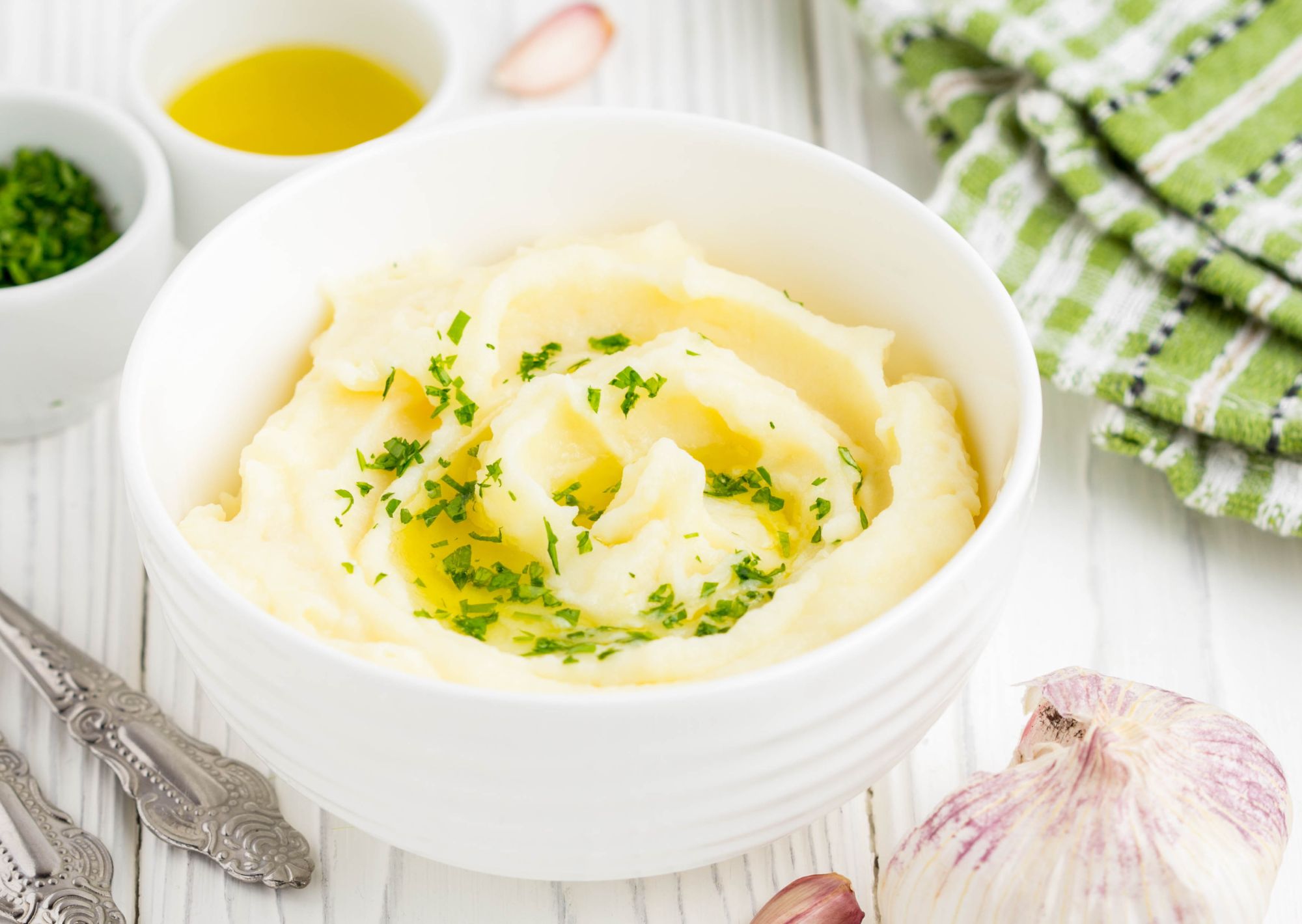 Aardappelpuree met kruidenolie